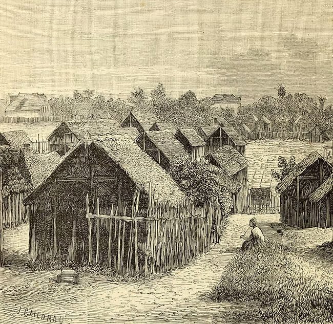 A sugar cane farm village of indentured indian workers