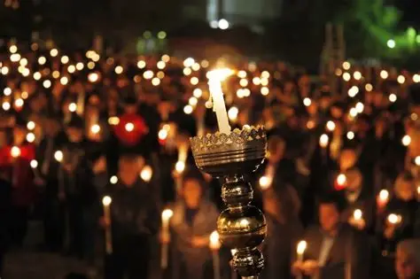 Orthodox midnight Easter vigil with candles